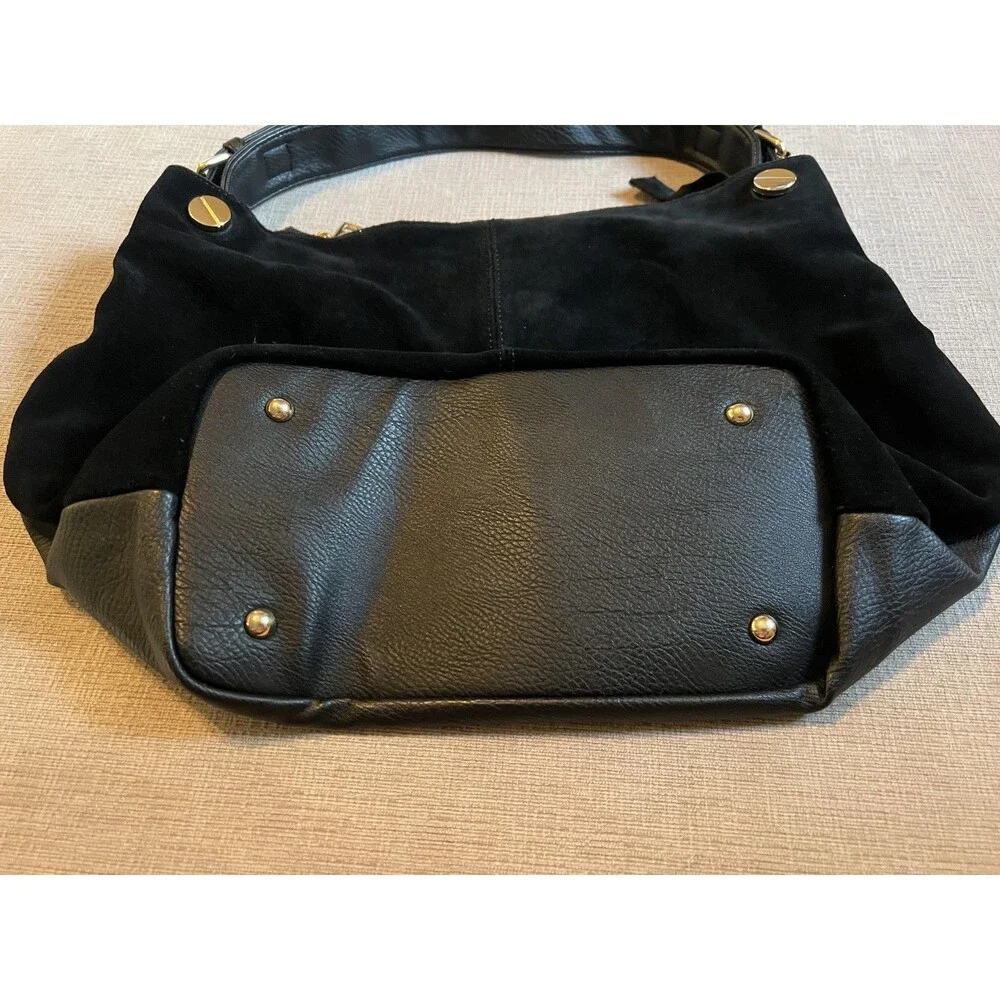 Nico Louise Shoulder Bag Womens One Size Black Hobo Pebbled Suede Gold Hardware